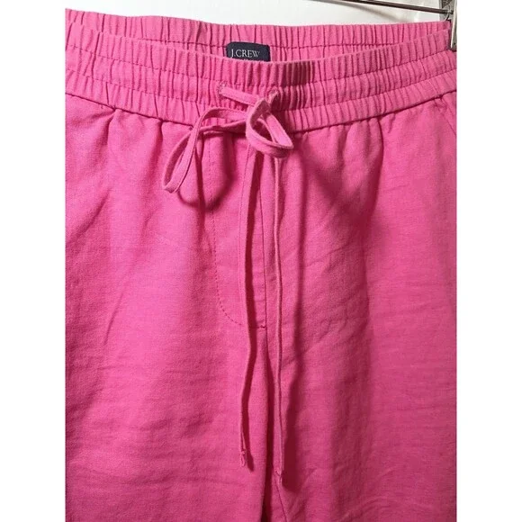 J. Crew Hot Pink Linen Blend Pull On Drawstring Elastic Waist Ankle Pant Women 2 - Picture 3 of 10